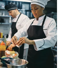 Two chefs in a kitchen preparing food. AI generated content